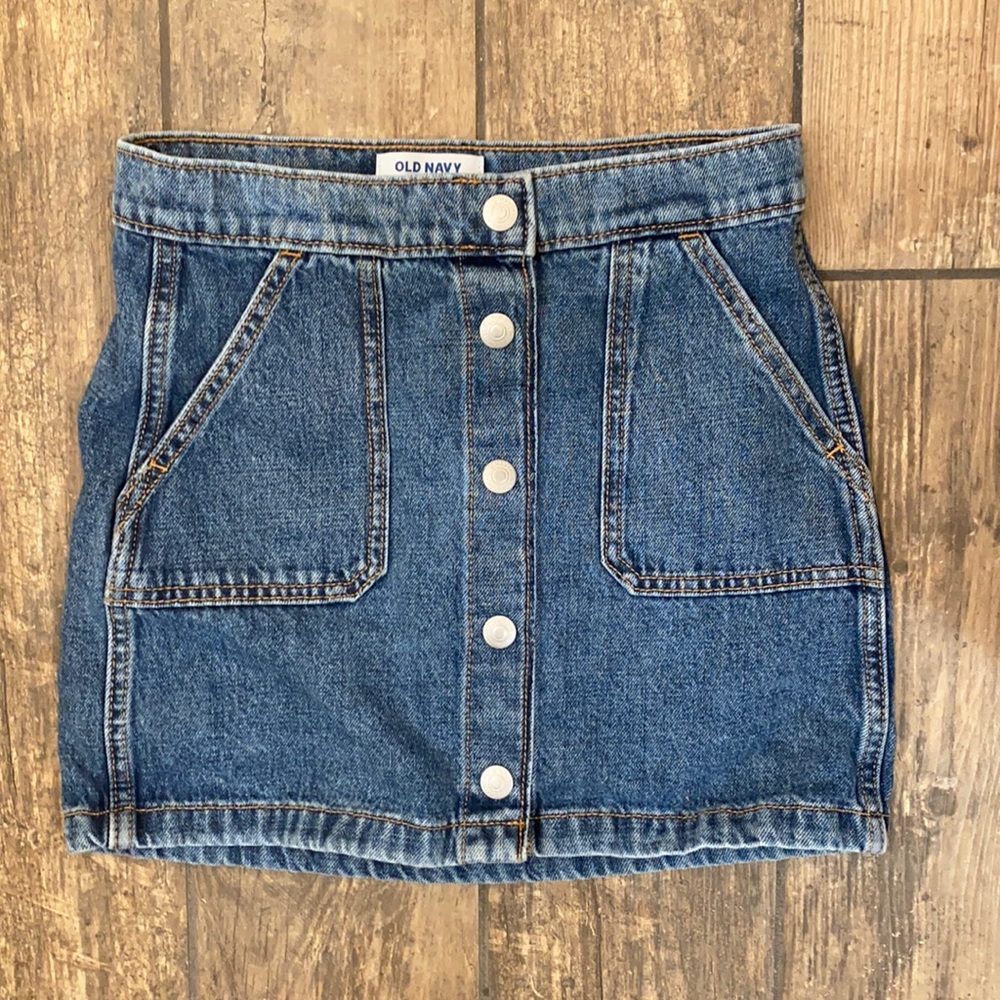 GIRLS OLD NAVY STRETCH DENIM SKIRT SNAP BUTTONS SIZE LARGE 10/12